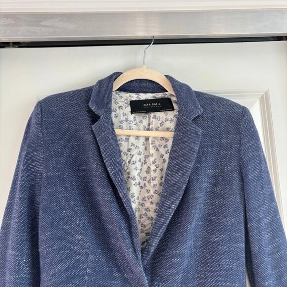 Zara Women’s Cotton Blazer Sz M Elbow Patch Academic Blue Career Office - Picture 3 of 9